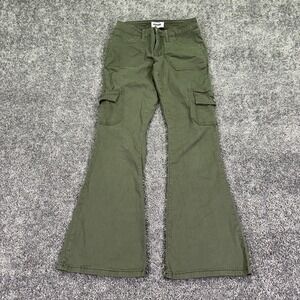 RSQ Pants Womens 26 Green Cargo Flare Twill Stretch Casual Pockets Fall City